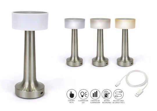 Lampara mesa led Fungo plata bateria recarg.