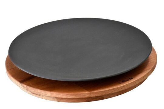 Plato hierro fundido+bandeja madera 30cm