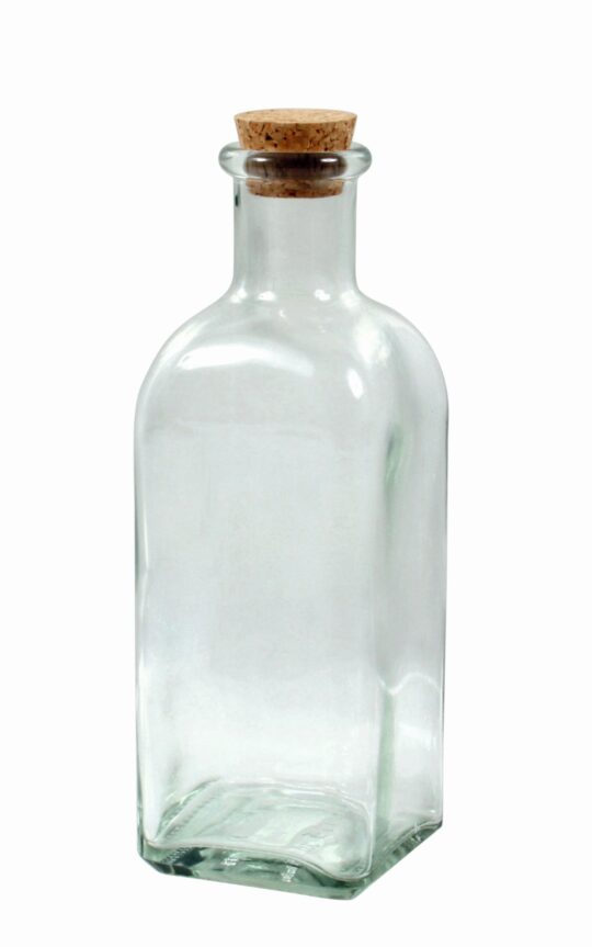 Botella cristal cuadrada con tapon de corcho 50 cl