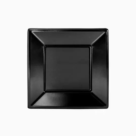 Plato plastico cuadrado reutilizable negro 23x23 25 ud.