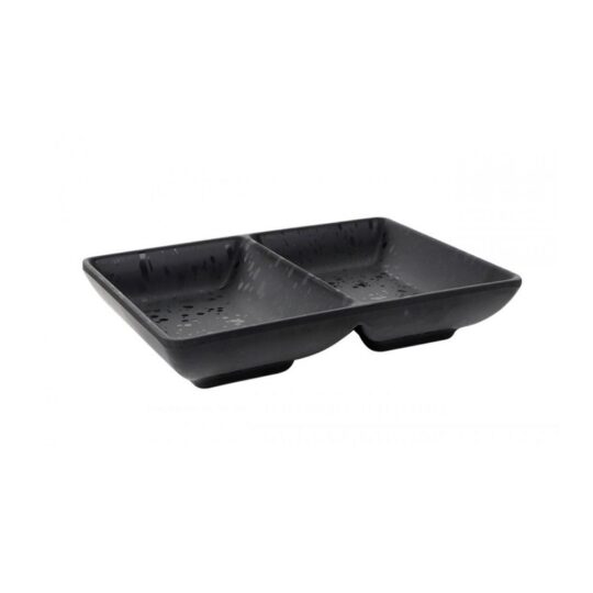 Plato degustacion melamina negra 2 dep.