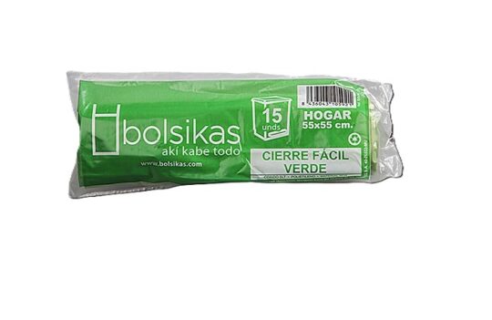 Bolsa basura 55x55 ml con cierre verde 30L 15uds